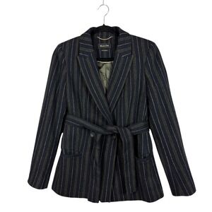 Massimo Dutti Wool Blend Belted Lined Striped Blazer - Size 36 EUR‎ / 4 USA